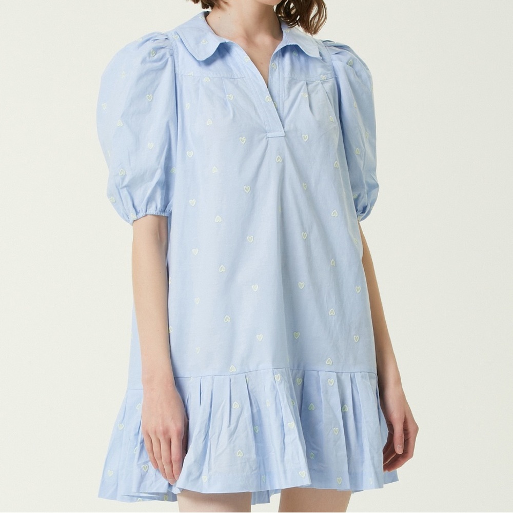 Maje Heart Embroidered Puff Sleeve Dress